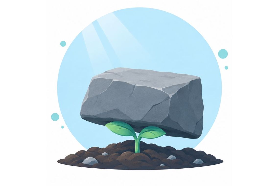 Illustration of a young seedling held down by a heavy stone block