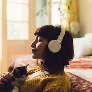 Listening to an audio track through headphones